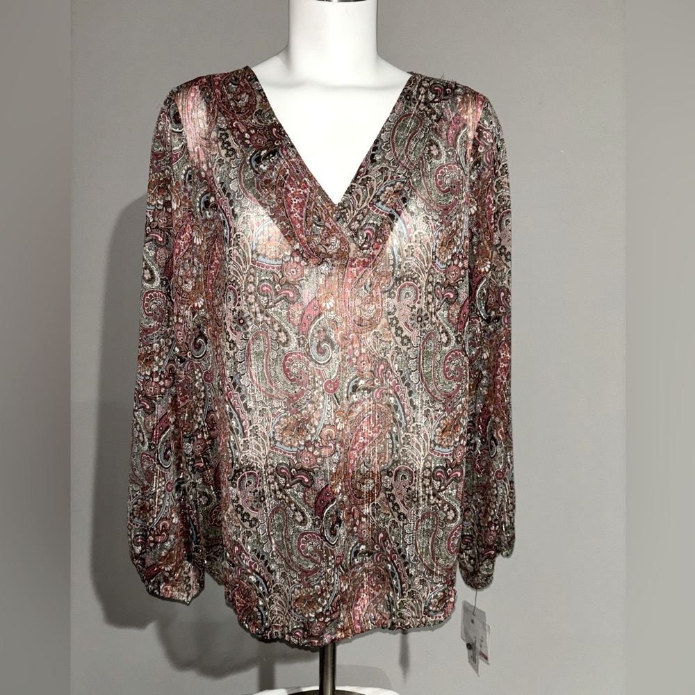 Liz Claiborne Women's Size 1X Dressy Sheer Top Elastic Bottom & Cuffs New w Tags